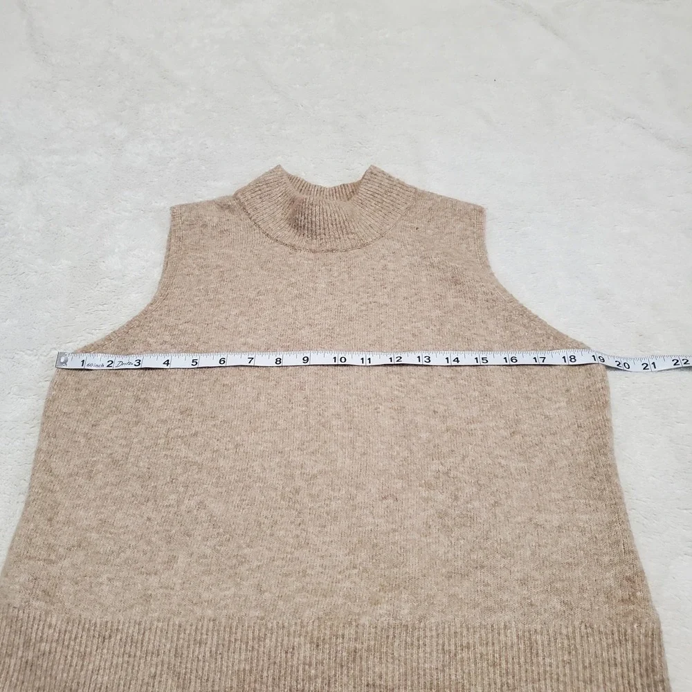 Tahari Cream Brown Mockneck Sleeveless Wool Knit Sweater Women Large Classic - Picture 5 of 7